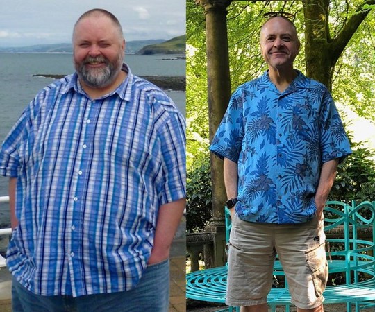 ▲▼英格蘭沃里克郡45歲男子戴夫（Dave Lancaster）成功鏟去131公斤，讓他獲選2018年的「苗條先生」。（圖／翻攝自臉書／Slimming World）