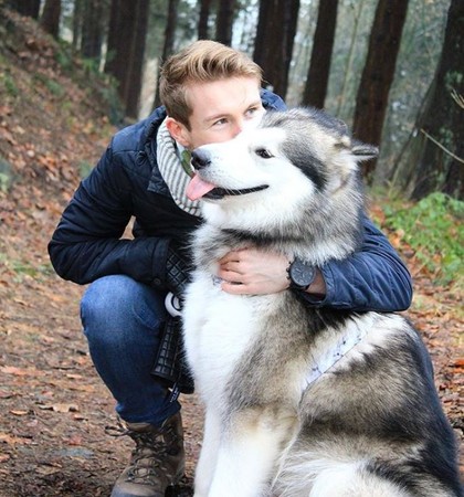 橘貓共枕帥爸...吃醋雪橇犬討摸。(圖/翻攝自Instagram用戶「poohthepolarbear」)