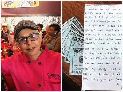 餐廳老闆收到3萬元　打開信一看..「對不起20年前我偷了錢！」