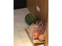 後來爸爸鼓起勇氣，走近一看...發現COCO正對著一顆綠色又圓圓的大西瓜叫，當場拳頭硬了！差點被嚇壞的爸爸說，「白癡到有點想揍牠，因為牠真的快嚇死我，想說西瓜有什麼好叫的！」