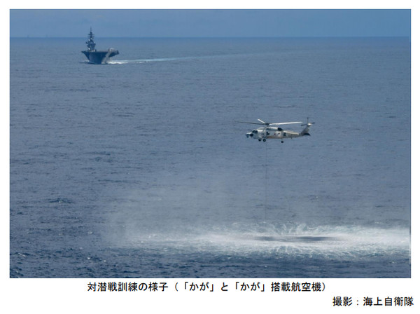 ▲▼日本海上自衛隊加賀號直升機護衛艦，在南海進行模擬反潛作戰訓練。（圖／日本防衛省）