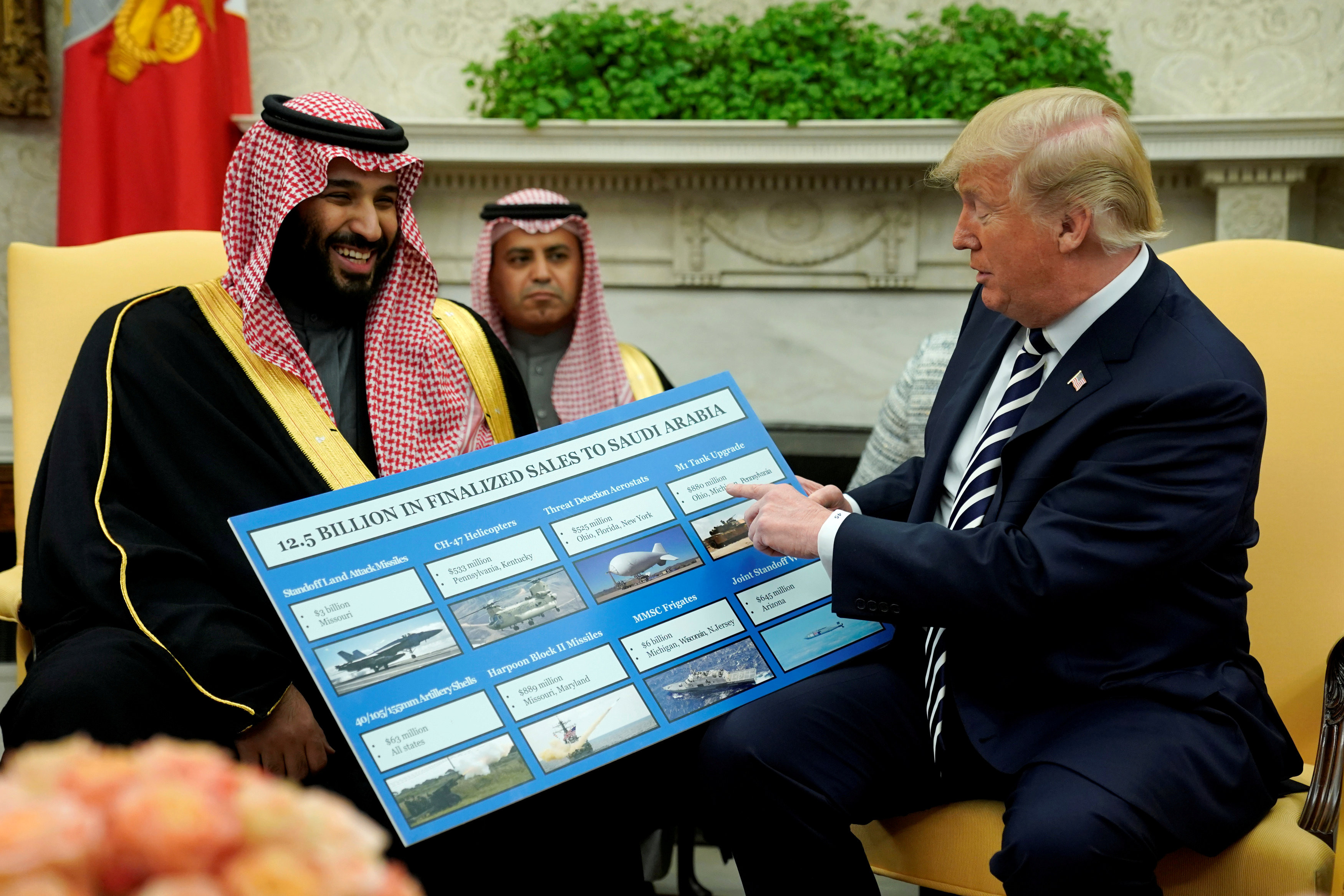 ▲美國總統川普（Donald Trump）與沙烏地阿拉伯王儲、沙爾曼國王之子穆罕默德．本．薩勒曼（Mohammed bin Salman）會晤。（圖／路透社）