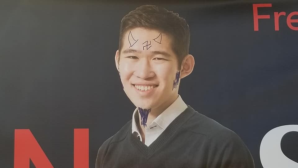 ▲▼美華裔競選地方市議員，海報被畫納粹符號。（圖／翻攝自Facebook／Justin Sha for Fremont）