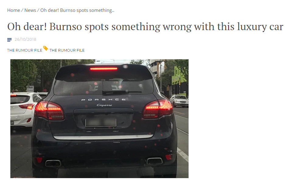 （顯圖用）▲▼這輛保時捷藏彩蛋！後方「鷹眼哥」盯車尾愣住　下一秒傻眼PO網。（圖／翻攝自3AW） https://www.3aw.com.au/oh-dear-burnso-spots-something-wrong-with-this-luxury-car/