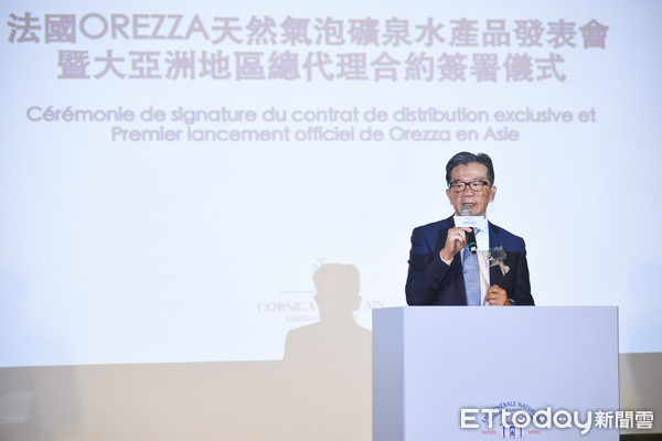 ▲Orezza氣泡礦泉水產品發表會，盈渝公司董事長李肖宗致詞。（圖／記者林敬旻攝）