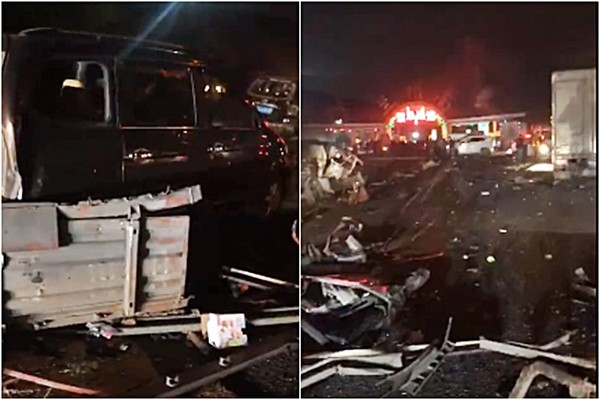 ▲▼蘭海高速公路「大卡車暴衝」連撞31車！　14死27傷。（圖／翻攝微博）