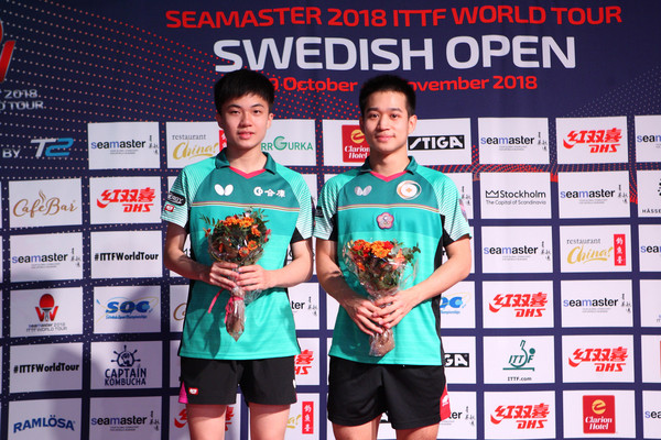 ▲林昀儒／廖振珽摘瑞典公開賽男雙冠軍。（圖／取自ITTF）
