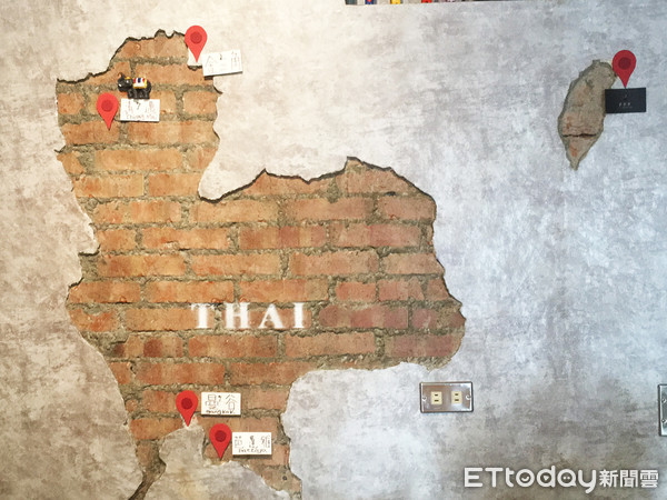 ▲▼牆上的泰國地圖是老闆自己敲出來的。（圖／記者陳建竹攝）