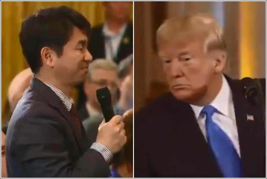 ▲美國總統川普（Donald Trump）聽不懂日本記者到底在問什麼。（圖／翻攝自推特）