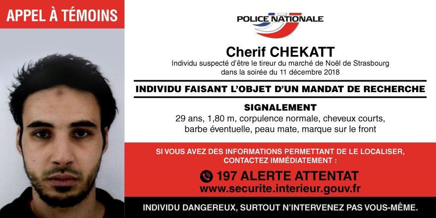 ▲法國東部城市史特拉斯堡（Strasbourg）聖誕市集槍擊案，29歲男子切卡特（Cherif Chekatt）照片曝光。（圖／路透社）