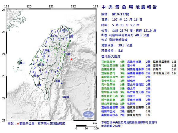 ▲▼ 花蓮5.4地震。（圖／翻攝中央氣象局）