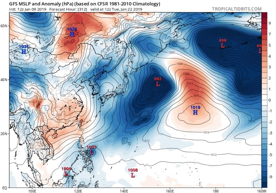 ▲▼美國模式預報1/22冷空氣強度。（圖／翻攝自賈新興臉書）