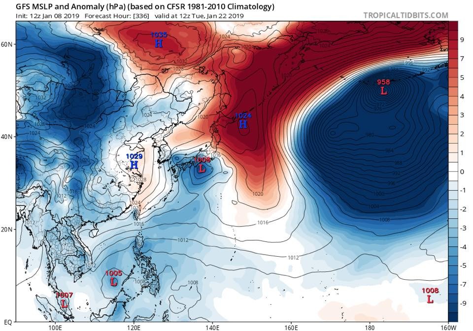 ▲▼美國模式預報1/22冷空氣強度。（圖／翻攝自賈新興臉書）