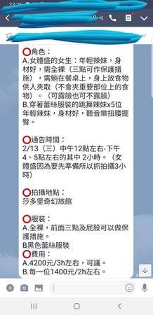 ▲▼網友匿名爆料知名嘻哈歌手花7千元拍女體盛mv。(圖/翻攝自Facebook/靠北影視)