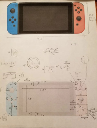 巨大Switch的設計草圖，有詳盡的測量數字。