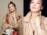 再次參展的舒淇，神情似乎相當輕鬆，選穿印有花卉的Vetements 2019春夏外套，搭配包包頭、辮子，搶先秀出全新的Serpenti Seduttori玫瑰金滿鑽腕錶，整體造型既迷人又帶點俏皮味。