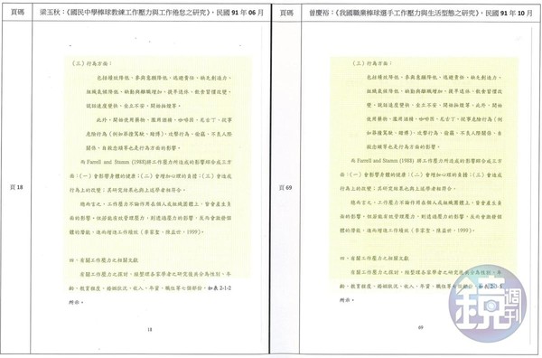 輔大教育學院院長曾慶裕的論文多處與妻子梁玉秋論文雷同。(讀者提供)9/9
