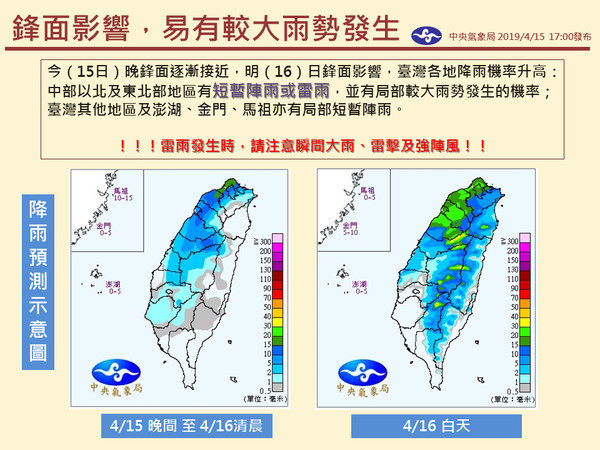 ▲▼4月怪雨「跳著下」鋒面挾雷雨報到！彰化以北防大雨勢　全台狂淋一周。（圖／中央氣象局）