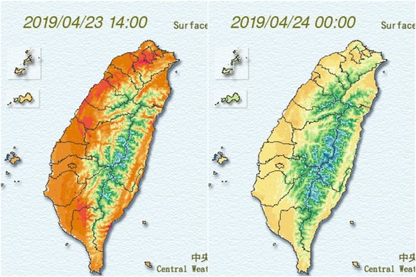 ▲▼暴雨後…大台北5縣市「36℃高溫警戒」　熱2天變天「雨彈」再臨 。（圖／中央氣象局）