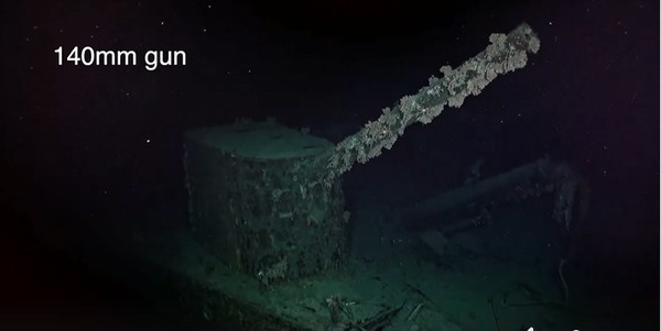 ▲▼二戰日本名艦「神通號」殘骸被找到，艦上14cm單裝砲清晰可見。（圖／翻攝自RV Petrel臉書）