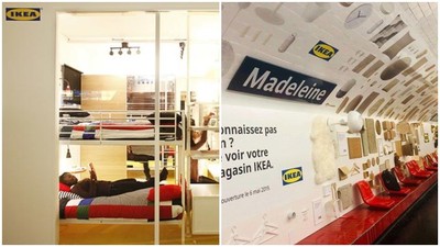 IKEA搬進巴黎地鐵站！冰冷候車位變沙發　坐累了一倒直接躺床