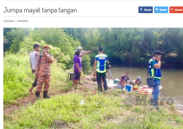 ▲▼馬來西亞男子失蹤2天變浮屍，疑遭鱷魚攻擊啃食。（圖／翻攝Harian Metro）