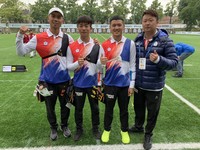 ▲▼中華射箭男子左自右依序魏均珩、鄧宇成、湯智鈞及劉展明教練。（圖／體育署提供）