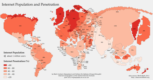 如果将上网人口做成世界地图…大陆把俄国挤到快消失图片
