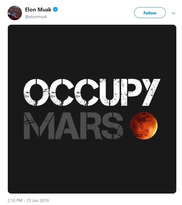 ▲▼馬斯克PO文把月球誤認成火星。（圖／翻攝自推特@elonmusk）