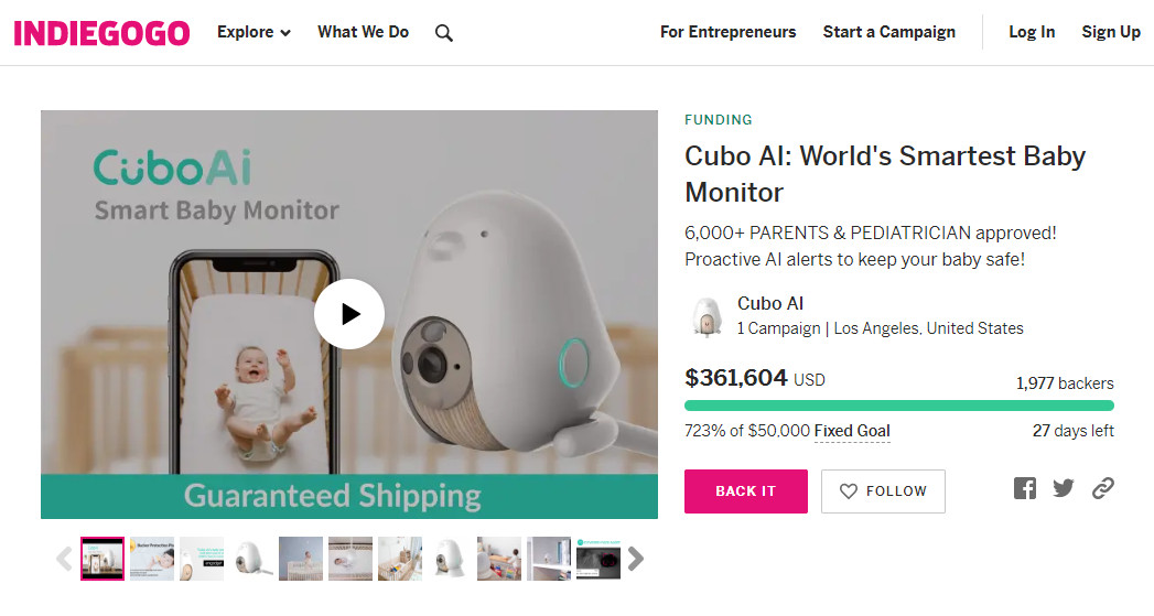 ▲▼台灣的AI寶寶攝影機Cubo於6月26日在美國群眾募資平台Indiegogo上架。（圖／取自美國群眾募資平台Indiegogo）