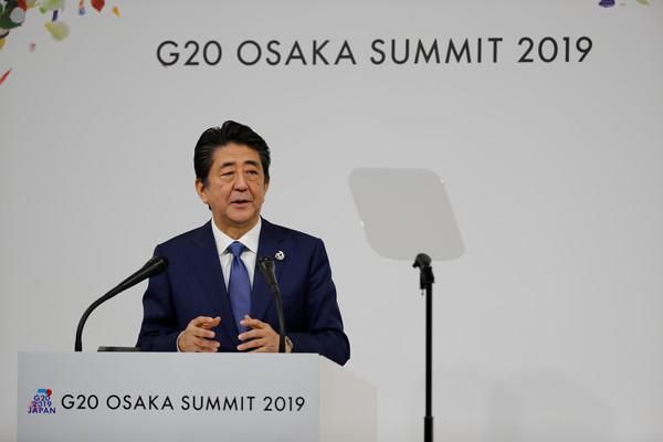 ▲▼2019/06/29，日本首相安倍晉三在G20大阪峰會閉幕記者會上發表談話。（圖／路透）