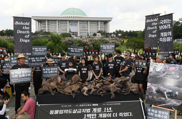 ▲▼ 南韓民眾上街抗議狗肉交易。（圖／路透社）