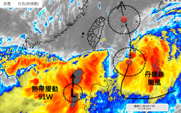 ▲▼丹娜絲分身！明北上恐引進西南風　吳德榮：南台灣嚴防「致災性降雨」（圖／中央氣象局、翻攝天氣風險公司吳聖宇）