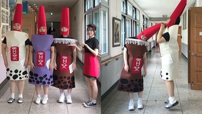 南韓妹子瘋珍奶　穿自製「貢茶裝」拍畢業照　頭戴吸管不減塑