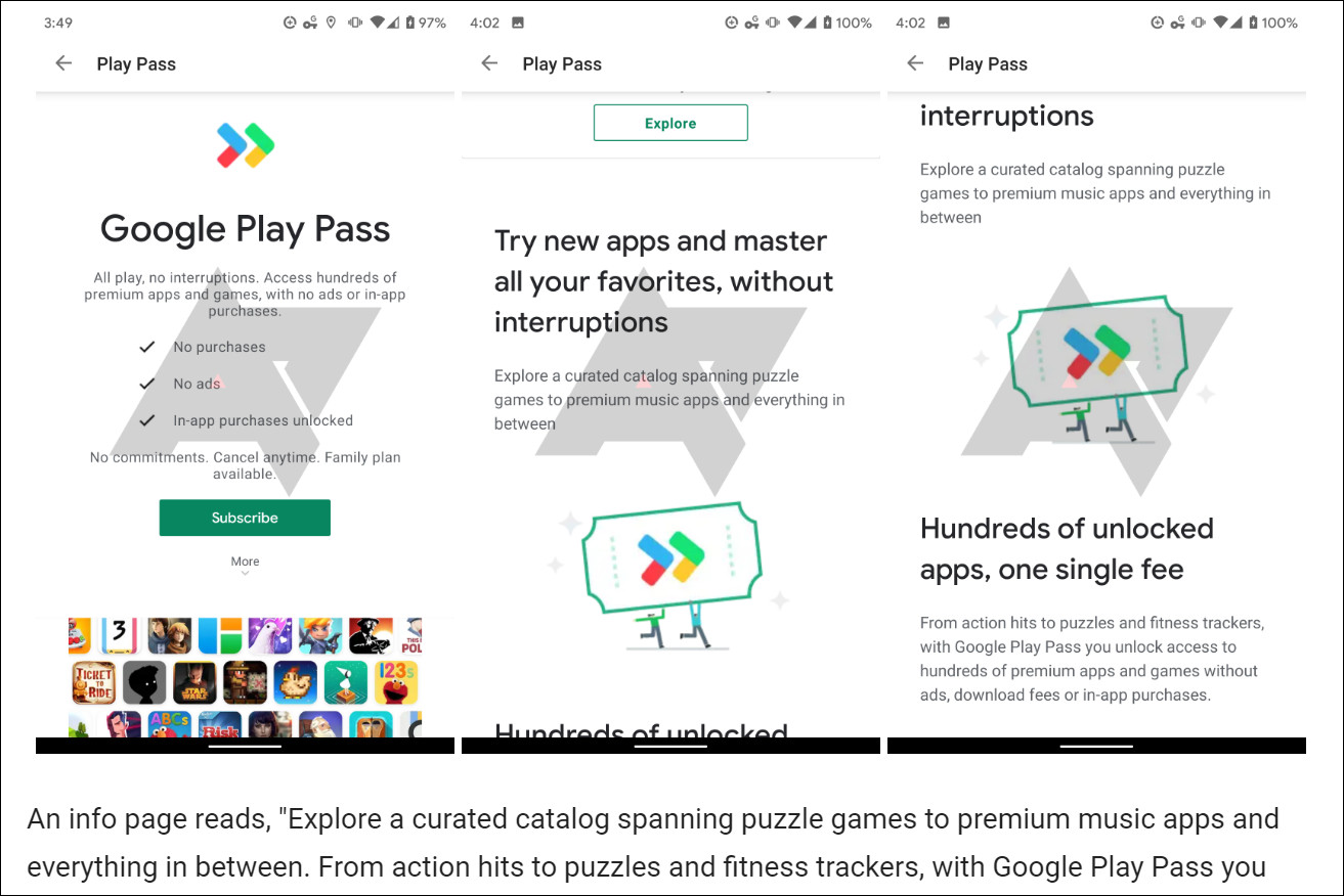 ▲Google擬定推出「Google Play Pass」新服務。（圖／翻攝自「Android Police」網站）
