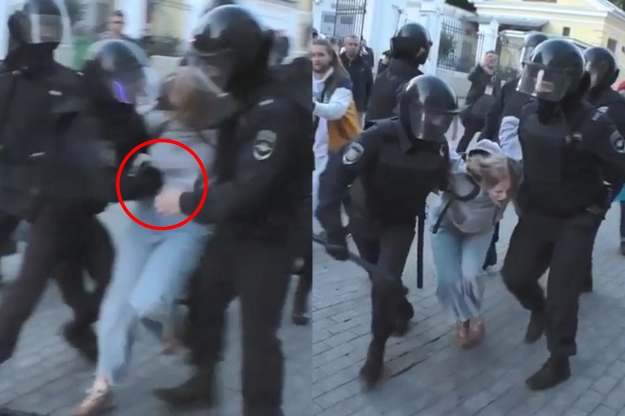 ▲▼俄羅斯防暴警涉拳毆拖行女示威者。（圖／翻攝自Instagram／egorkreed）