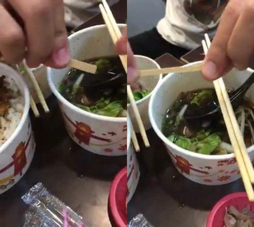 ▲吳姓網友在知名宜蘭羅東夜市吃羊肉湯，吃到加料寬版橡皮筋！。（圖／擷取自「爆料公社」）