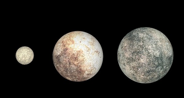 ▲冥王星（中）自2006年起與榖神星（左）、鬩神星（右）等被歸類為矮行星。（圖／達志影像）