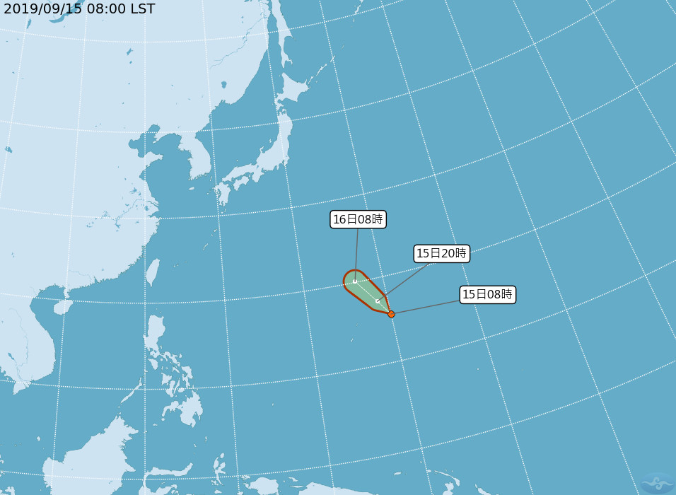 ▲▼關島附近海面有一熱帶性低氣壓生成。（圖／中央氣象局）