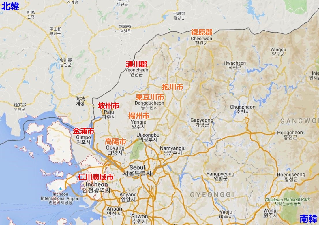 ▲▼南韓非洲豬瘟疫區地圖。（圖／翻攝自Google Maps）