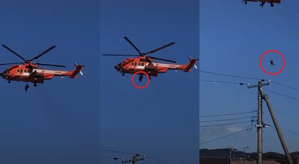 ▲▼日本消防員以直升機救援淹水地區災民，不慎讓77歲老婦摔死。（圖／翻攝自YouTube／Jackson）