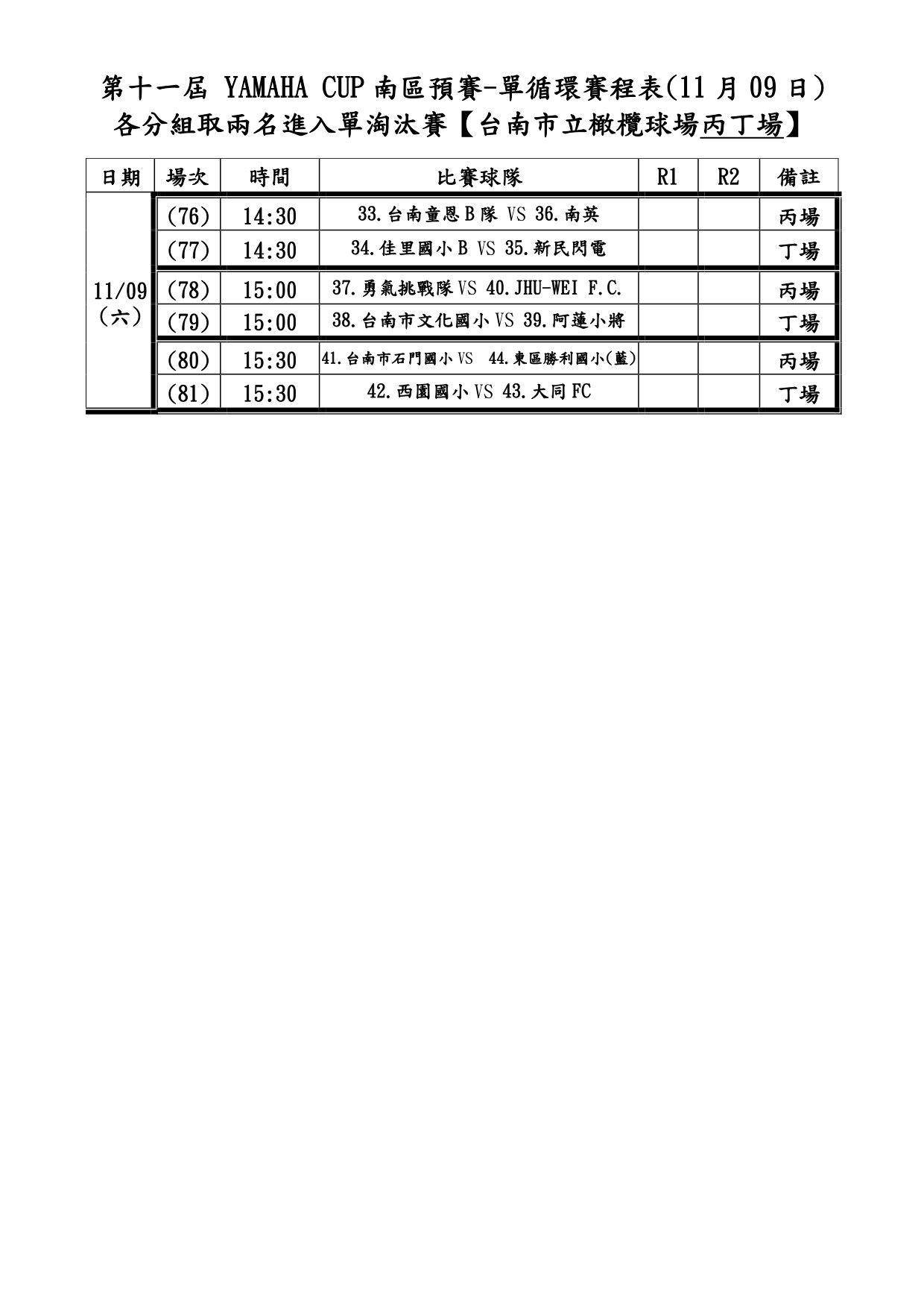 ▲YAMAHA CUP南區賽程。（圖／YAMAHA CUP）