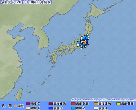 ▲▼1203日本茨城縣地震。（圖／翻攝自日本氣象廳）