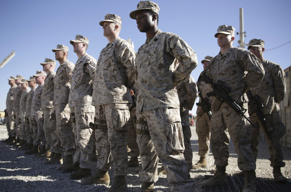 美國海軍陸戰隊「西南特遣部隊」於在阿富汗赫爾曼得省（Helmand）軍事基地，2018年1月15日。