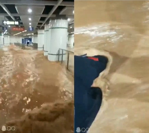 ▲廈門地鐵站內淹水。（圖／網友提供）