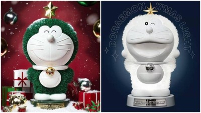 哆啦A夢怎麼長毛了？香港推出雪白「哆啦A夢聖誕樹」　閃閃發光超療癒