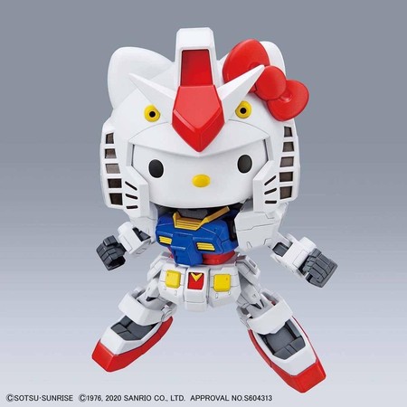 Hello Kitty與RX-78-2鋼彈合體模型套組SD EX-STANDARD，鋼彈可以跟Kitty組合。（翻攝自bandai-hobby.net）