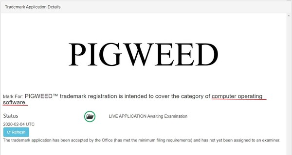 ▲▼Google新作業系統「Pigweed」商標註冊。（圖／取自USPTO）