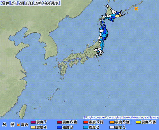 ▲▼2020/02/13日本地震。（圖／日本氣象廳）