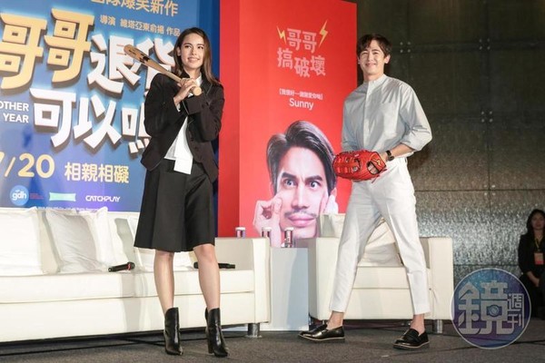 Yaya（左）與Nichkhun曾為了電影宣傳一起來台灣。（資料照）